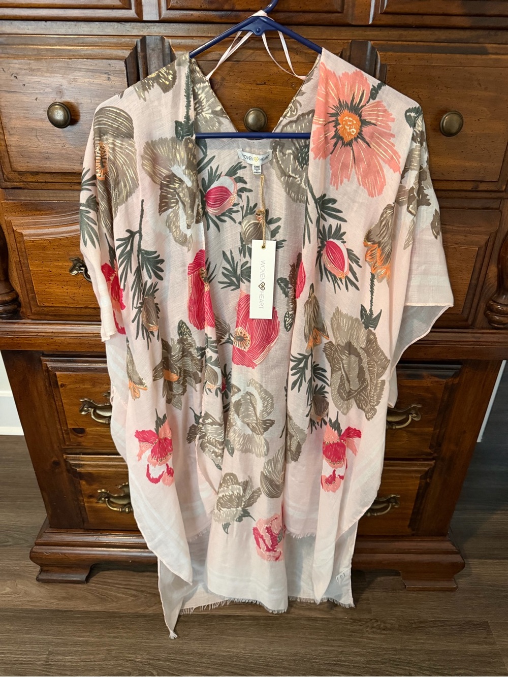Floral Open-Front Kimono Cardigan - Blush Pink